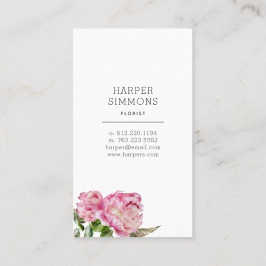 Pink Peony Floral Visitekaartje (Achterkant)
