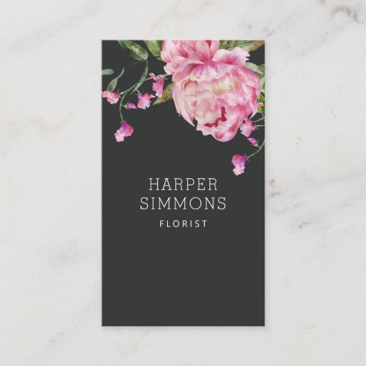 Pink Peony Floral Visitekaartje (Voorkant)