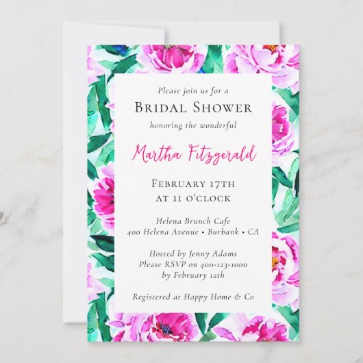 Pink Peony Floral Vrijgezellenfeest Kaart (Voorkant)