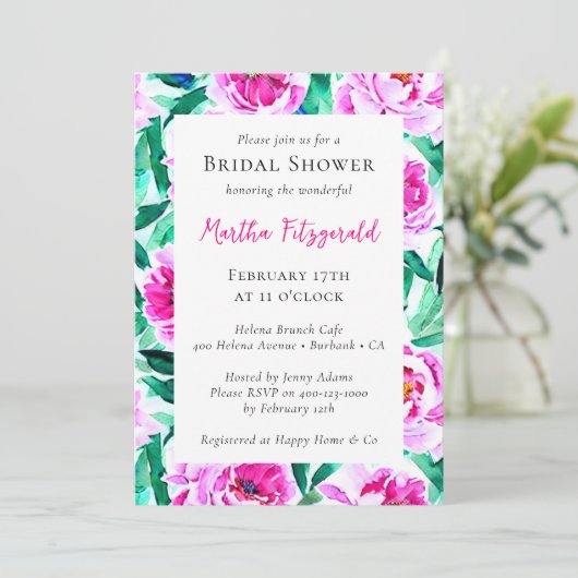 Pink Peony Floral Vrijgezellenfeest Kaart (Staand voorkant)