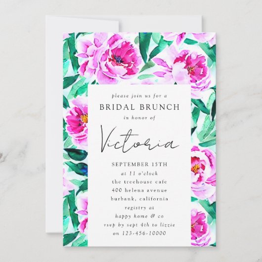 Pink Peony Floral Vrijgezellenfeest Kaart (Voorkant)