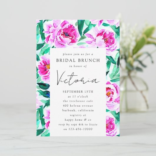 Pink Peony Floral Vrijgezellenfeest Kaart (Staand voorkant)