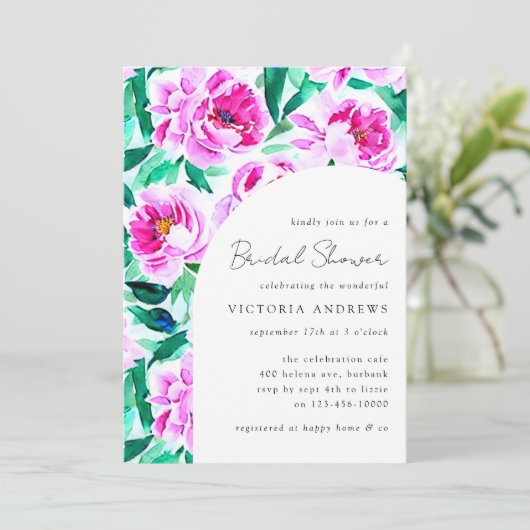 Pink Peony Floral Vrijgezellenfeest Kaart (Staand voorkant)