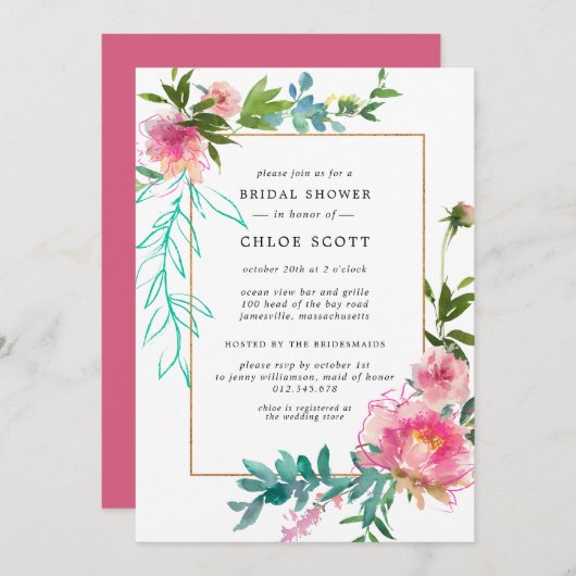 Pink Peony Floral Vrijgezellenfeest Kaart (Voorkant / Achterkant)