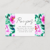 Pink Peony Floral Vrijgezellenfeest Recipe Request Informatiekaartje (Voorkant)