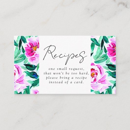 Pink Peony Floral Vrijgezellenfeest Recipe Request Informatiekaartje (Voorkant)