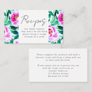 Pink Peony Floral Vrijgezellenfeest Recipe Request Informatiekaartje
