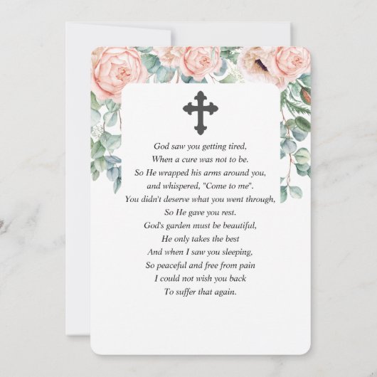 Pink Peony Floral Waterverf Funeral Prayer Card Bedankkaart (Achterkant)