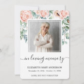 Pink Peony Floral Waterverf Funeral Prayer Card Bedankkaart (Voorkant)