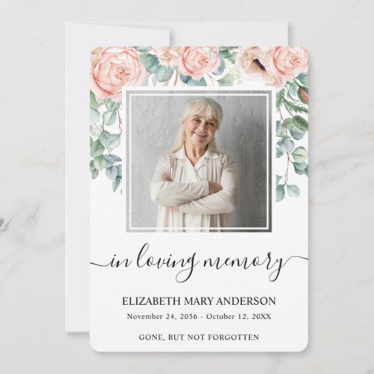 Pink Peony Floral Waterverf Funeral Prayer Card Bedankkaart (Voorkant)