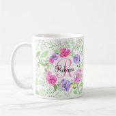 Pink Peony Floral Waterverf Monogram Koffiemok (Links)