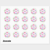 Pink Peony Floral Waterverf Monogram Ronde Sticker (Vel)