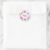 Pink Peony Floral Waterverf Monogram Ronde Sticker (Tas)