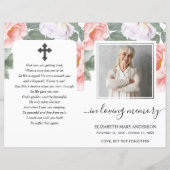 Pink Peony Floral Waterverf Photo Funeral Programm (Voorkant)