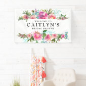 Pink Peony Floral Waterverf Vrijgezellenfeest Welk Spandoek (Insitu)