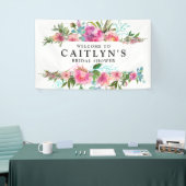Pink Peony Floral Waterverf Vrijgezellenfeest Welk Spandoek (Beurs)