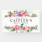 Pink Peony Floral Waterverf Vrijgezellenfeest Welk Spandoek (Horizontaal)