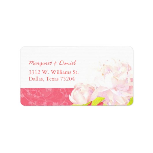 Pink Peony Floral Wedding Address Etiket (Voorkant)