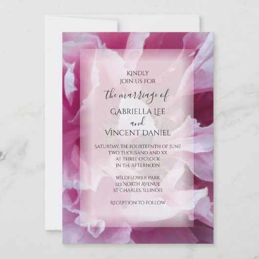Pink Peony Floral Wedding Kaart (Voorkant)