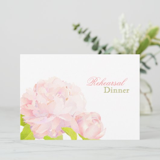 Pink Peony Floral Wedding Rehearsal Dinner Kaart (Staand voorkant)