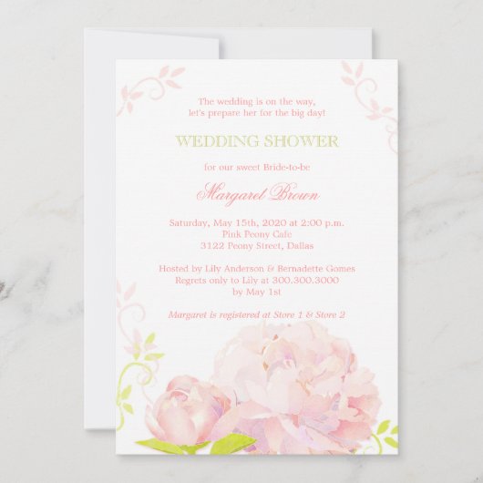 Pink Peony Floral Wedding Shower Kaart (Voorkant)
