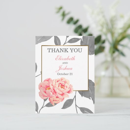 PINK PEONY FLORAL WEDING Bedankt Briefkaart (Staand voorkant)