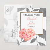 PINK PEONY FLORAL WEDING Bedankt Briefkaart (Voorkant / Achterkant)