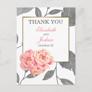 PINK PEONY FLORAL WEDING Bedankt Briefkaart