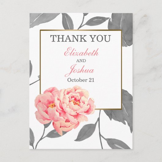 PINK PEONY FLORAL WEDING Bedankt Briefkaart (Voorkant)