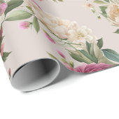 Pink Peony Floral Wreath Vrijgezellenfeest Cadeaupapier (Rol Hoek)