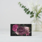 Pink Peony Flower Black Logo Visitekaartje (Staand voorkant)