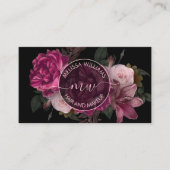 Pink Peony Flower Black Logo Visitekaartje (Voorkant)