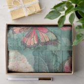 Pink Peony Flower Butterfly Blauwgroen ontkoppelin Tissuepapier (Geschenk)