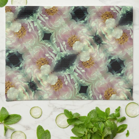 Pink Peony Flower Center Pattern Theedoek (Gevouwen)