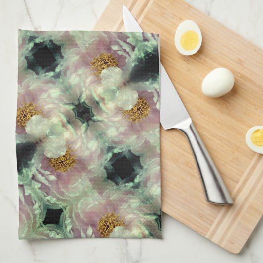 Pink Peony Flower Center Pattern Theedoek (Quarter Fold)