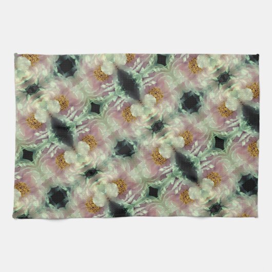 Pink Peony Flower Center Pattern Theedoek (Horizontaal)