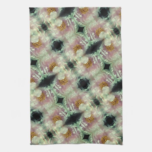 Pink Peony Flower Center Pattern Theedoek (Verticaal)