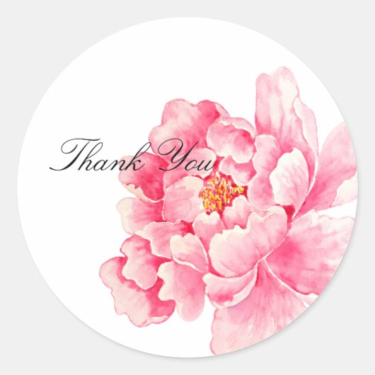 Pink Peony Flower Dank u Ronde Sticker (Voorkant)