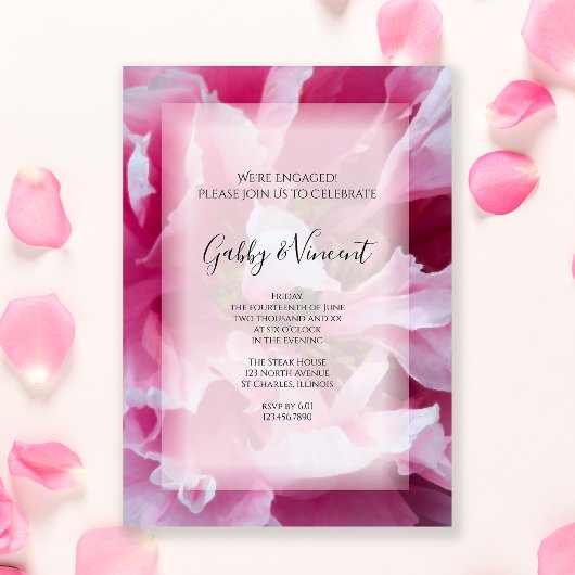 Pink Peony Flower Engagement Party Kaart
