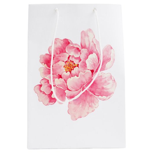 Pink Peony Flower Medium Cadeauzakje (Voorkant)