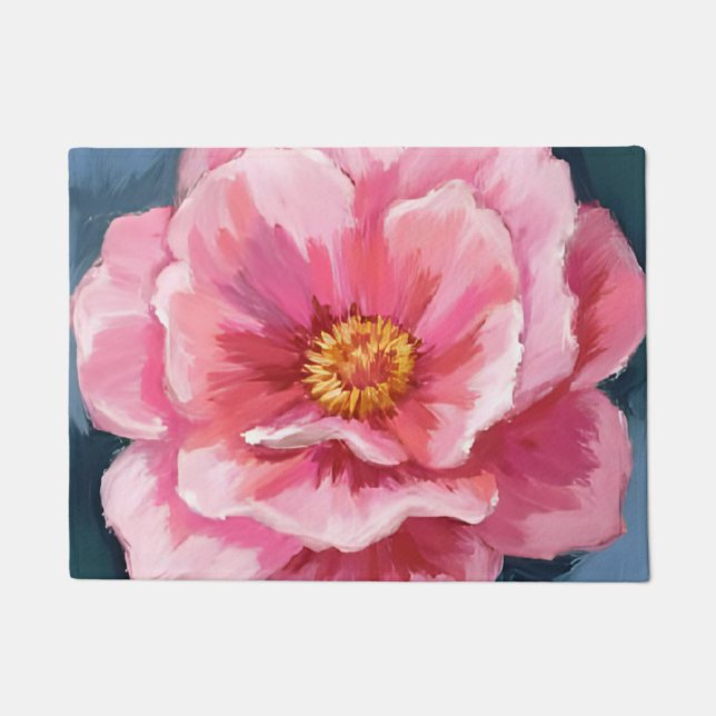 Pink Peony Flower Watercolor Floral Deurmat (Voorkant)