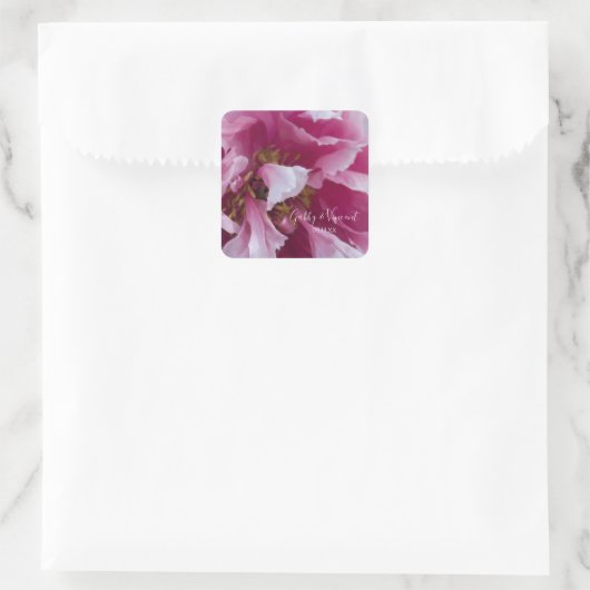 Pink Peony Flower Wedding Envelope Seals Vierkante Sticker (Tas)