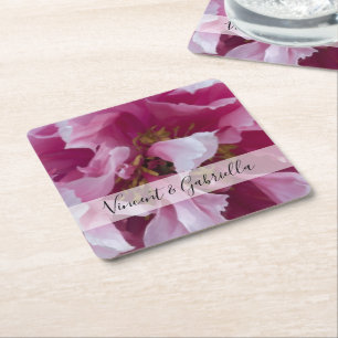 Pink Peony Flower Wedding Kartonnen Onderzetters