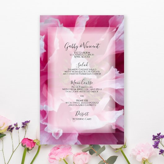 Pink Peony Flower Wedding Menu