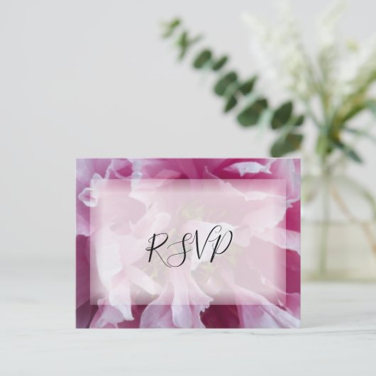 Pink Peony Flower Wedding RSVP Respons Uitnodiging Briefkaart (Staand voorkant)