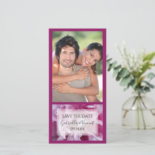 Pink Peony Flower Wedding Save the Date (Staand voorkant)