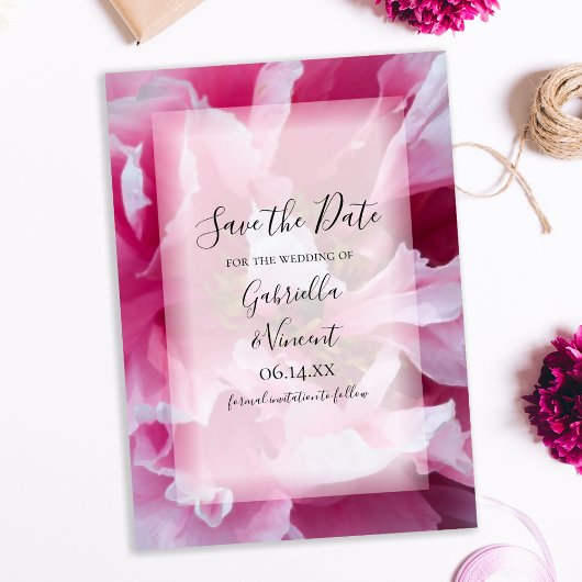 Pink Peony Flower Wedding Save the Date Kaart