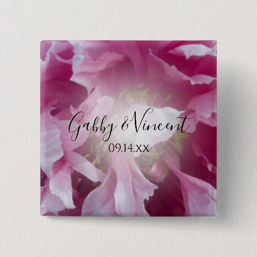 Pink Peony Flower Wedding Vierkante Button 5,1 Cm (Voorkant)
