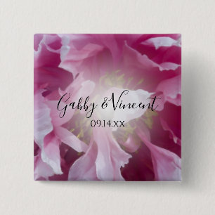 Pink Peony Flower Wedding Vierkante Button 5,1 Cm