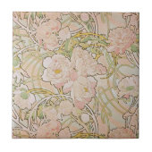 Pink Peony Flowers Alphonse Mucha Tegeltje (Voorkant)